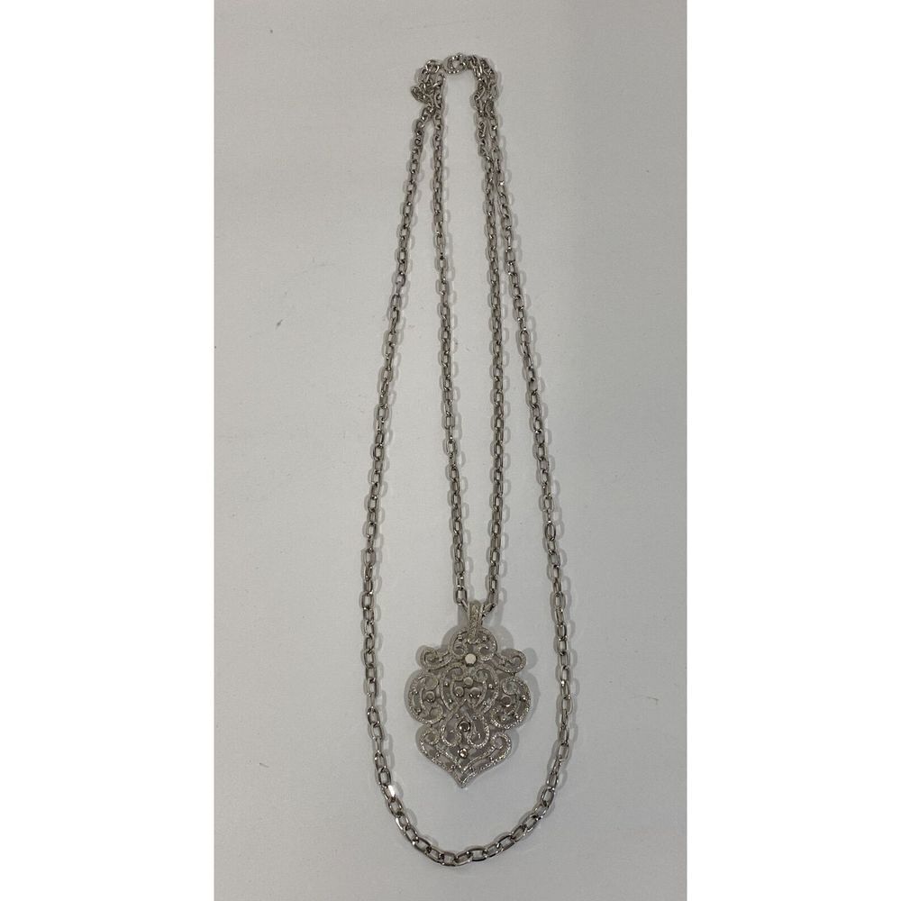 MCM Crown Trifari Modern Silver Pendant Double Chain Necklace - Picture 2 of 6